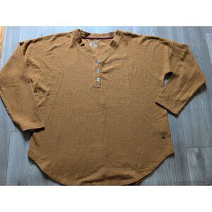 Legendary Whitetails Mens 2XL Waffle Knit Henley Shirt Brown Gold Long Sleeve